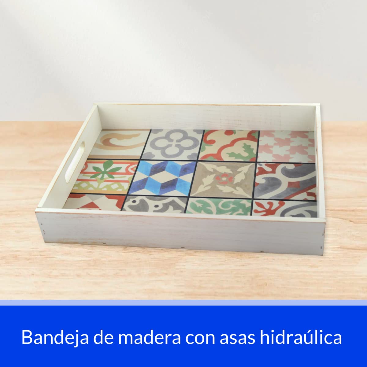 Bandeja para Servir Comida con Asas - Rectangular con Base Hidráulica - 45 x 36 x 7 cm - Ideal para Aperitivo y Desayuno en la Cama - Fabricada en España - Hostelnovo
