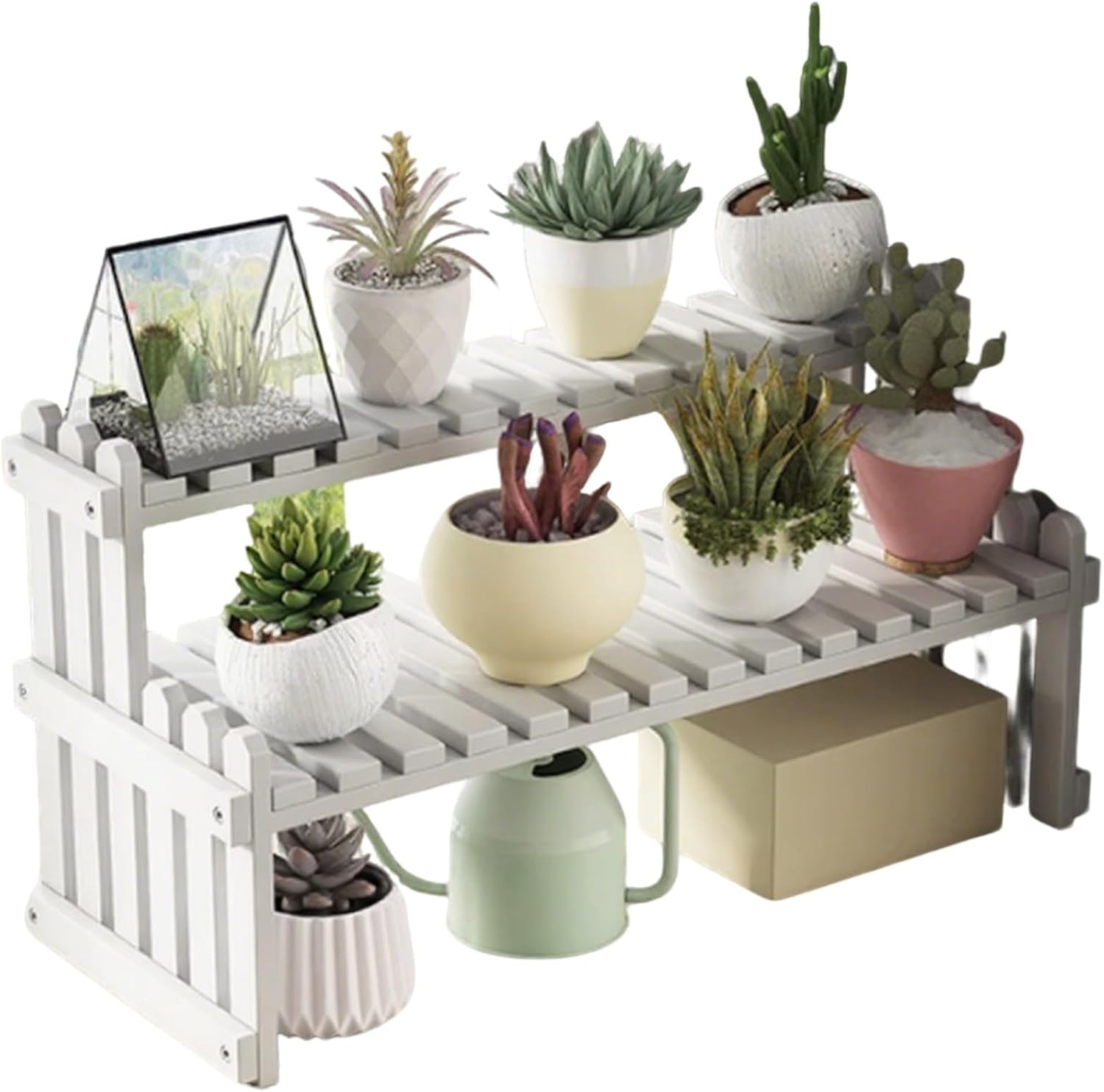 Plant-Racks Window Sill Succulent Plant Stand Floor-Standing Indoor Bay Window Shelving Unit Multi-Tier Office Desk Decorative Storage Rack(White,40 * 20 * 30cm)