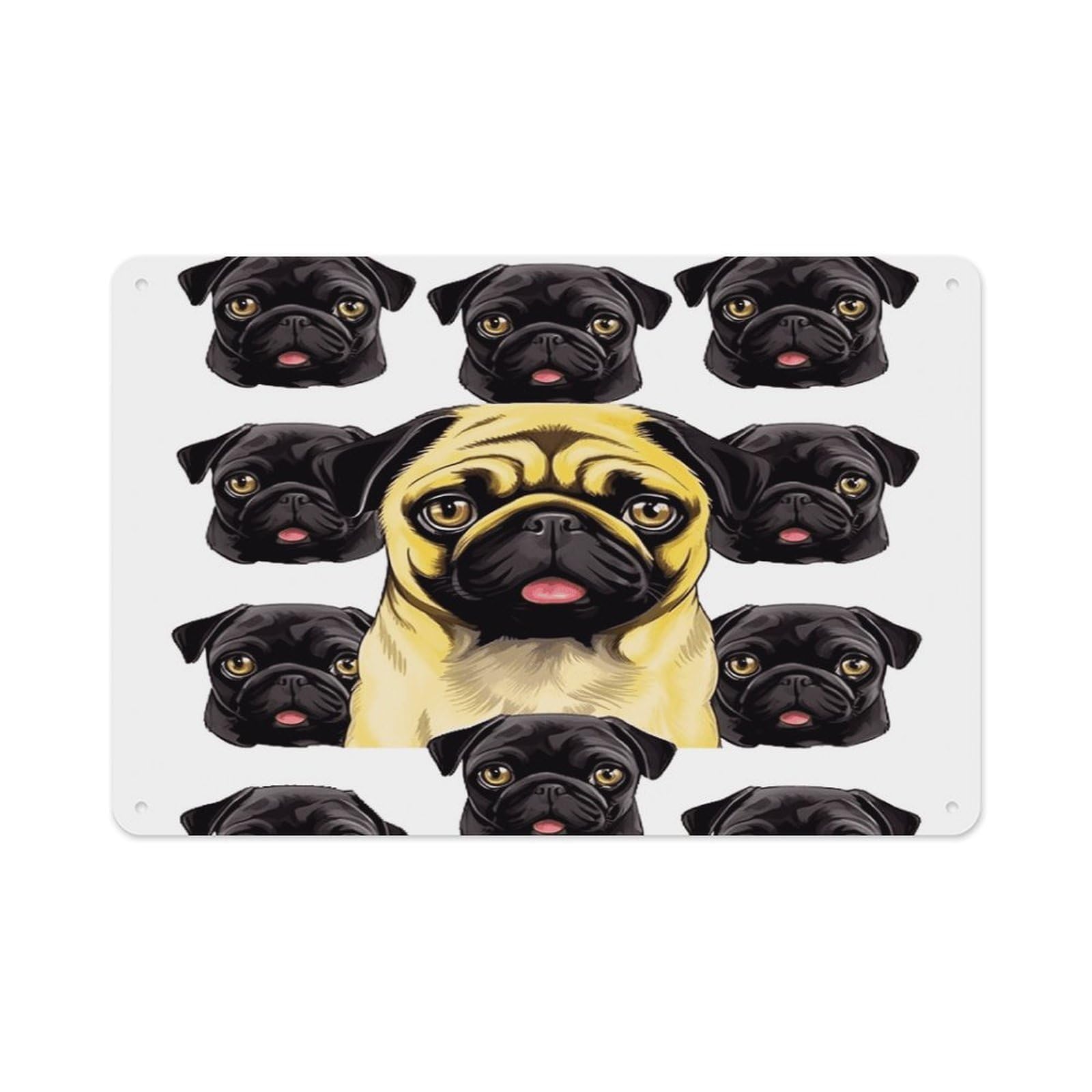 VstaDank Vintage Metal Sign Sublimation Aluminum Black Yellow Pug Plaque Sign Weatherproof Art Decorative Wall Plate Boho Aluminum Wall Hanging Decor Retro Poster Plaque 8x12in