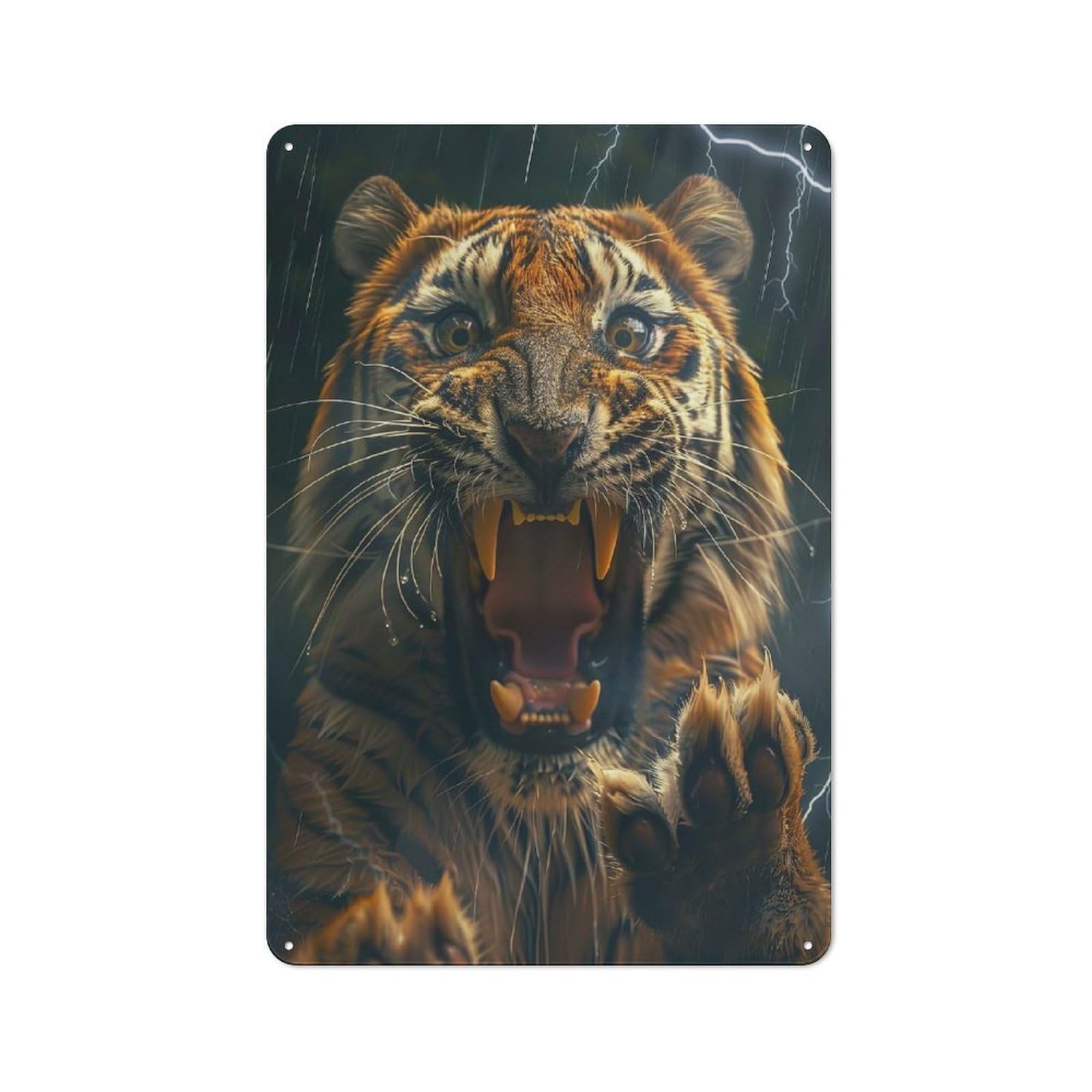 Junmoney Style-4 Tin Wall Plaque 30X20cm With Tiger Lightning For Studio Or Craft Room, Suited To Studio Decor Lovers