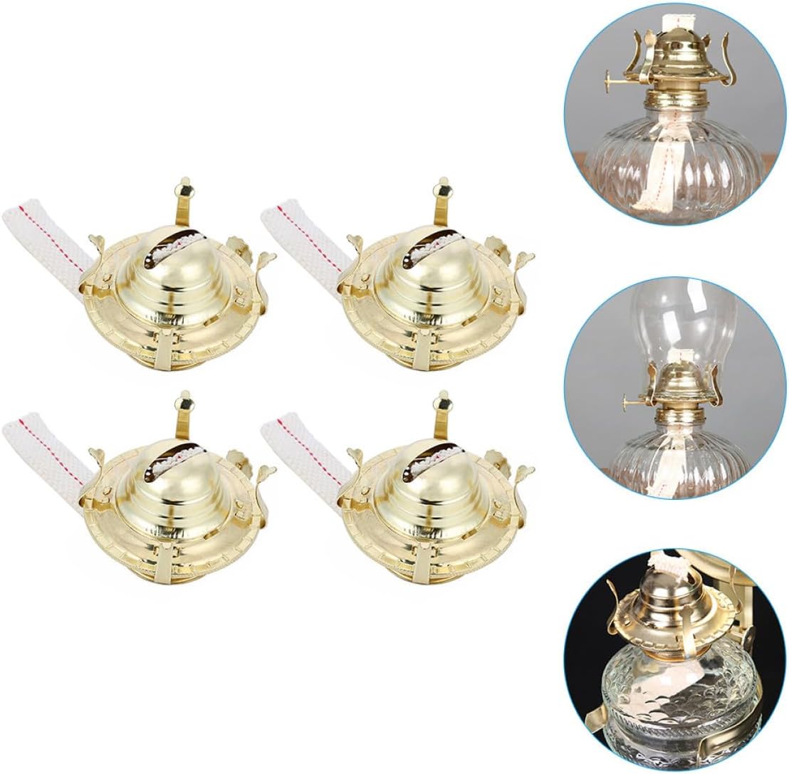 VICASKY 4pcs Retro Kerosene Lamp Burner with Wick Oil Lamp Replacement Parts Metal Adjuster Vintage Oil Accessories for Home Décor and Temple Use