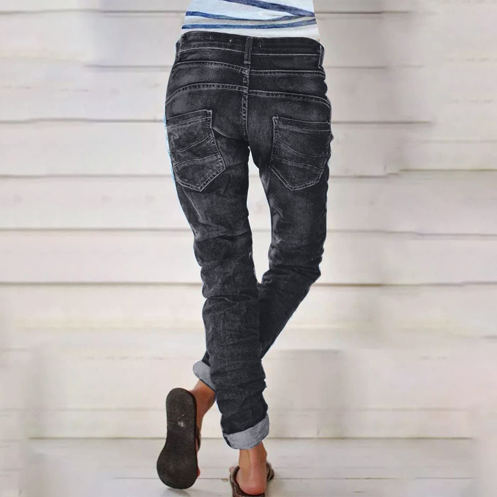 Pantalones de Trabajo Mujer, Pantalon Chandal Mujer,Vaqueros de y Holgados con Cintura Pulida y Lavado de Urbana Pantalón