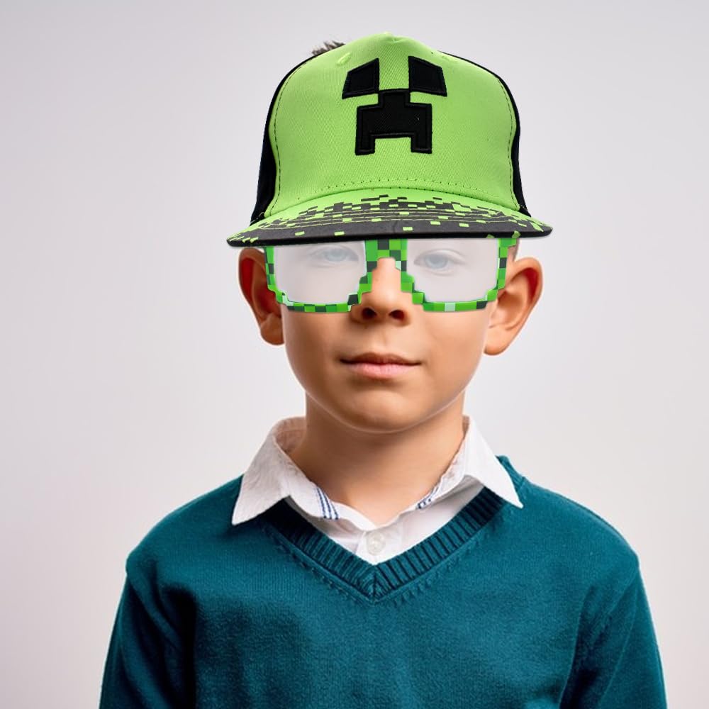 Minecraft Gorra de Béisbol para Niños, 2PCS Conjunto con Gafas de Sol, Bordada Transpirable Ajustable