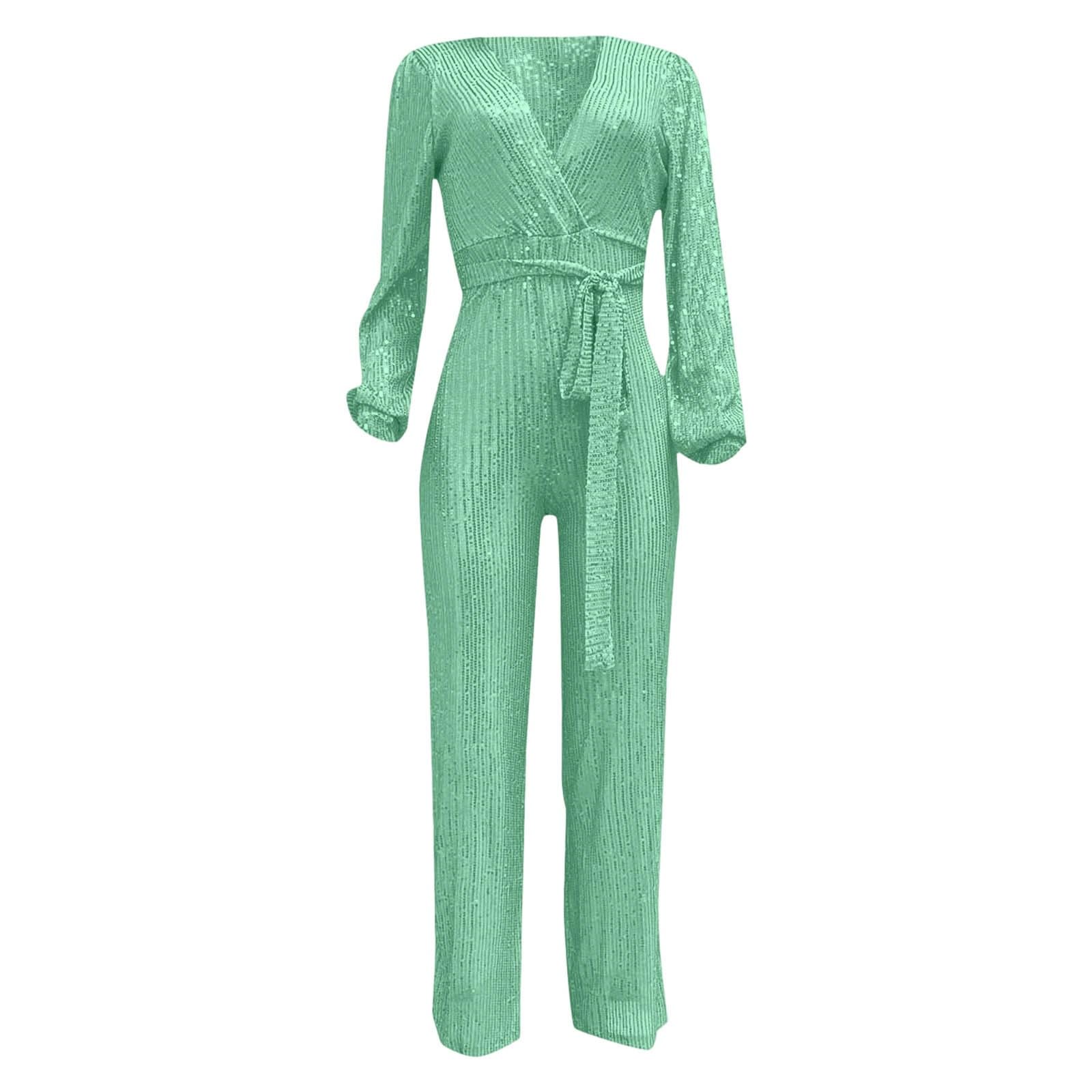 Générique 2026 Combinaison-short décontractée manches longues ceinture sequins scintillants soirée élégante femme tenue festive tendance