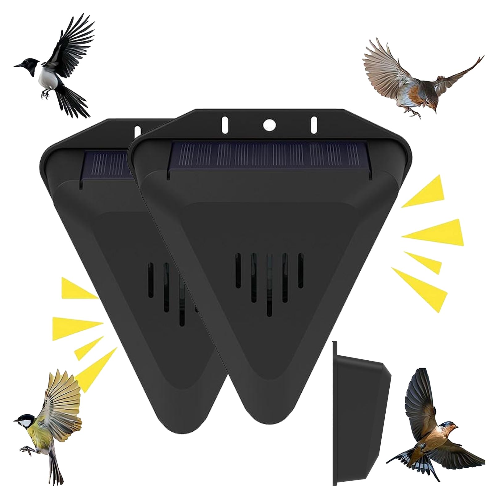2Pcs Bird Deterrents for Outside,Solar Bird Repeller Animal Repeller 13 Sounds,IP55 Waterproof 360° Comprehensive Protection,Birds Scarer Animal Deterrent Device for Farm Balcony Outdoor(Black)