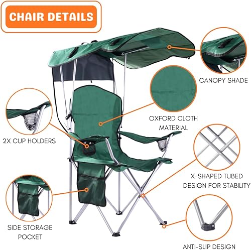 Miniatura 10 de CozyBox - Silla portátil con toldo de sombra, sillas de playa para adultos, toldo, asiento de campamento y sillas plegables para exteriores, sillas