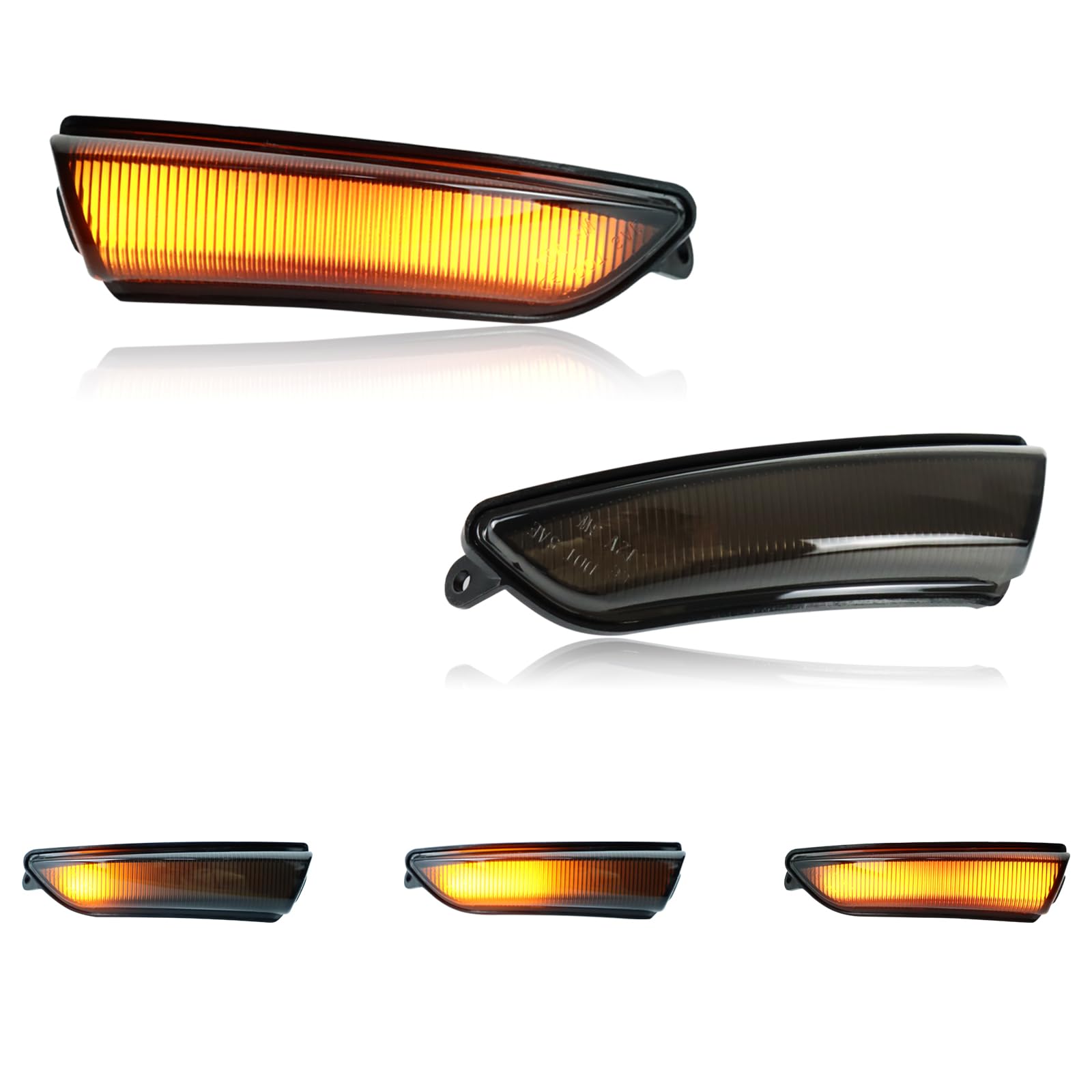 KEEGTBOX Smoke Dynamic Sequential LED Side Mirror Marker Lights - Compatible with Dodge Chrysler 300 Sedan (2011-2023) - Amber Turn Signal/Blinker