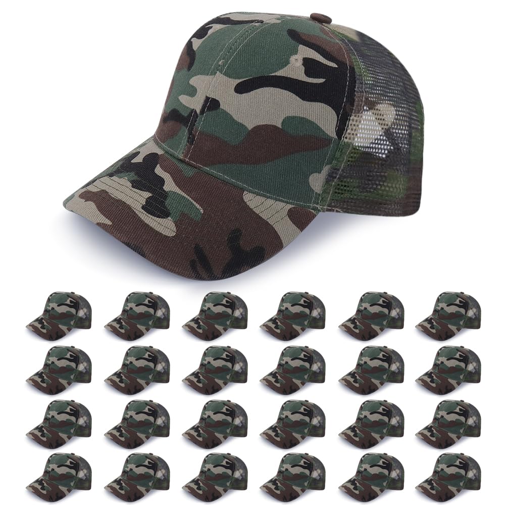 24 Pack Blank Mesh Trucker Hats, Bulk Baseball Caps Adjustable for Men and Women, Wholesale Plain Snapback Caps