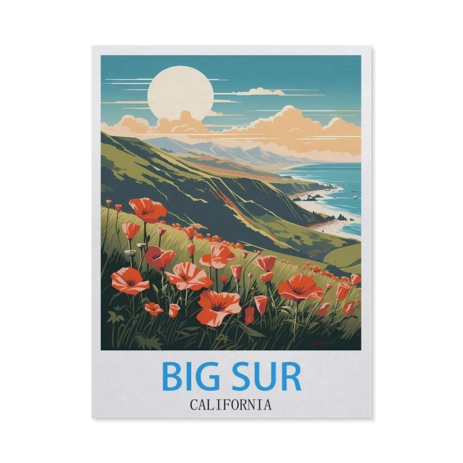 Beayodkp （30 X 40 Cm/11.81 X 15.74 Inches） Diy Diamond Painting，Big Sur California Vintage Travel Poster，Cross Stitch Full Drill 5D Embroidery Mosaic Wall Decor Art-Cc83