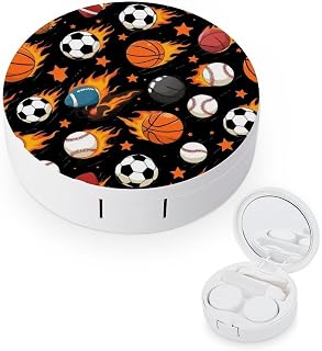 Fashion Contact Lens Case Kit With Mirror Portable Soak Storage Kit Suitable For Daily Makeup Office Travel Outdoor Fire Ball Soccer Basketball Baseball Football Sport