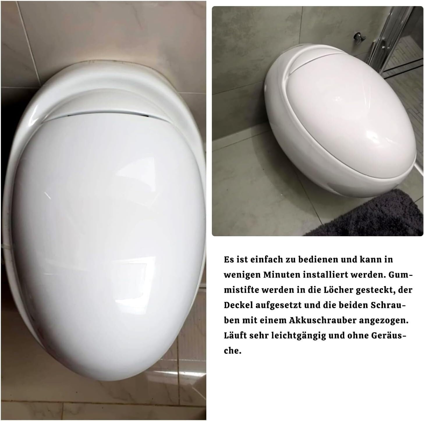 Tavoletta copri WC con abbassamento automatico e sgancio rapido, forma rotonda, forma a uovo, in plastica, facile da inserire, ideale per bagni moderni