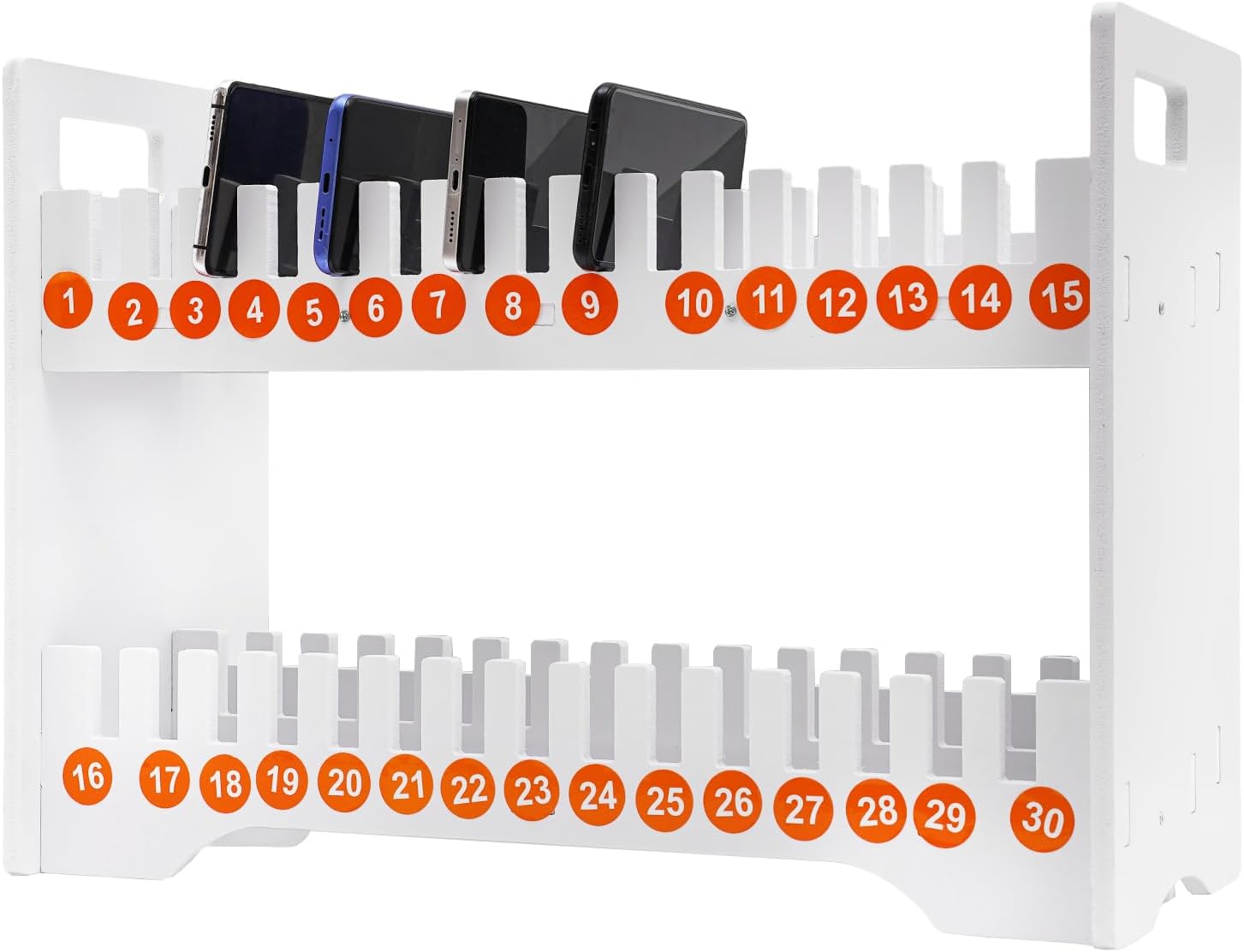 DYNAMI 2-Tier 30-Grid Cell Phone Holder for Classroom,Open Cell Phone Storage Rack Desktop Organizer with Number Stickers,for School Office (30-Grid)