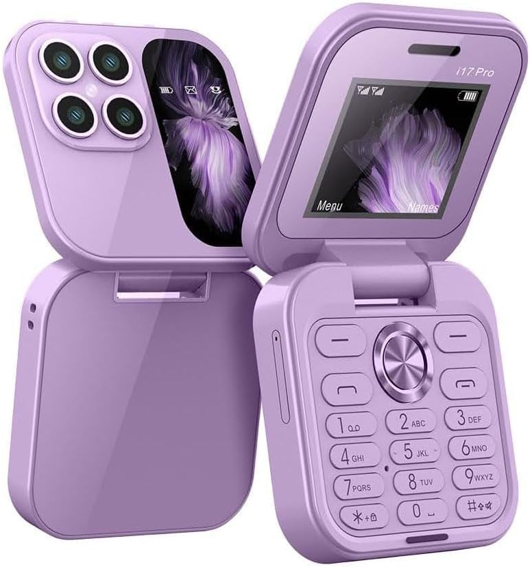 Mini Small flip Mobile Cell Phone Star l18 Bluetooth Handset 0.66 inch Unlocked Bluetooth Earphone Dialer Support SIM Card (Purple)