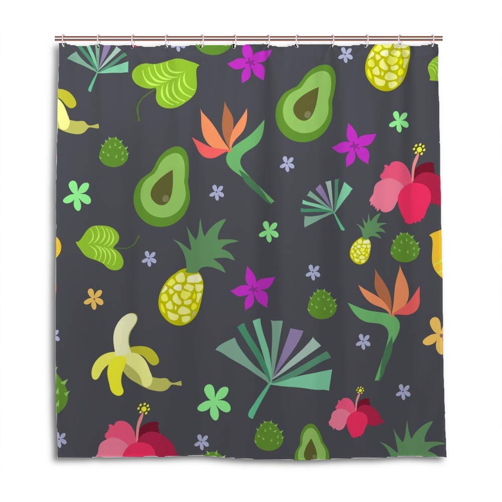 Rideau de douche bleu foncé tropical CHEHONG en polyester lavable 152 x 183 cm