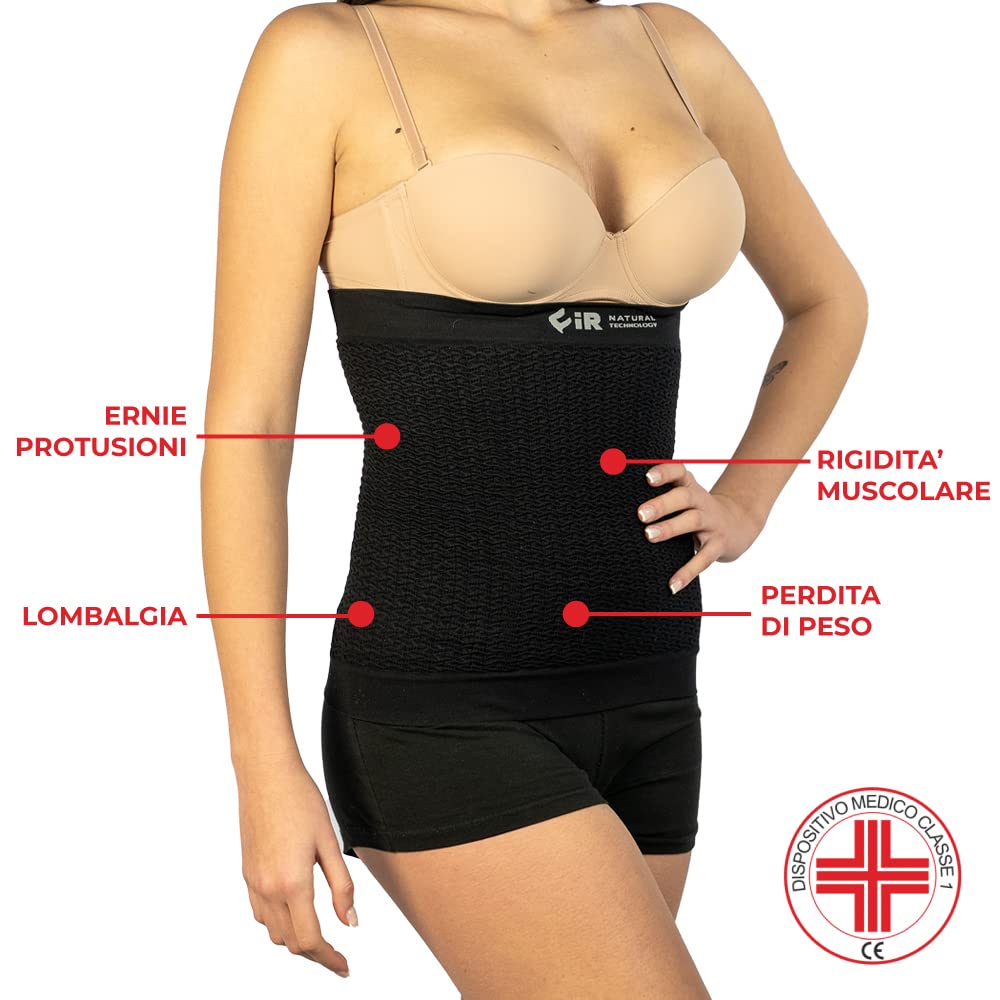 Fir Fascia Addominale Lombare Tecnologia Unisex - Tessuto micromassaggiante - Migliora Circolazione e Tono Muscolare - Elasticizzata ed Aderente - Traspirante Antibatterica