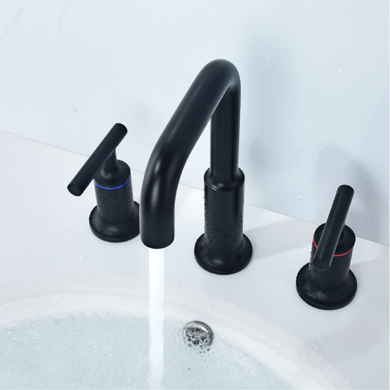 VDOQTLJT Bathroom Faucet 360° Rotating Spout Sink Brass Basin Mixer Tap 2 Handle Lavatory 3 Holes(Nero)