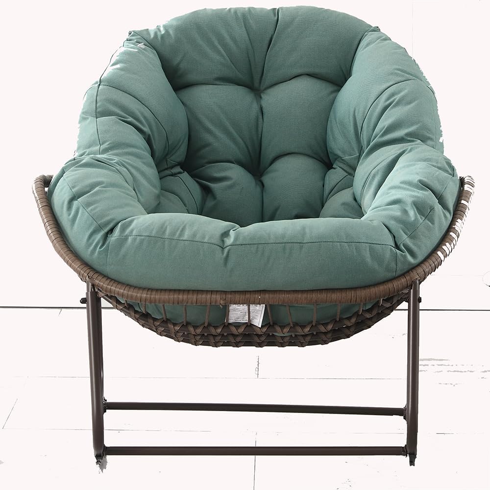 Outdoor Rocking Chair, Patio Oversized Wicker Egg Shaped Rocking Chair with Thick Cushions, Modern Lounge Chair for Balcony, Front Porch, Garden, Backyard, Deck, Gray