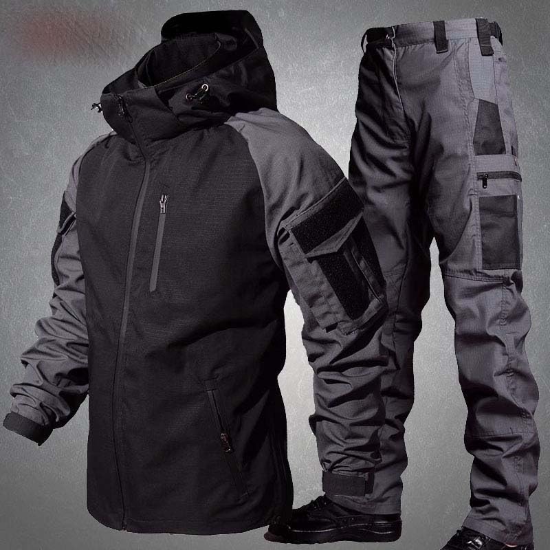 Ensemble à capuche et pantalon cargo pour homme style militaire de mi-saison - 4