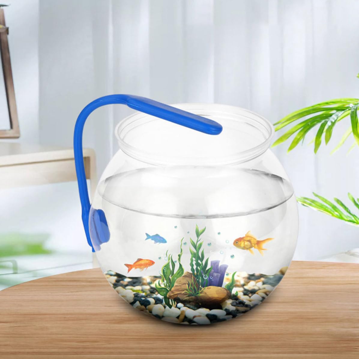 YARNOW Pecera Redonda de Plástico Transparente para Peces y Camarones, Diseño Compacto y Moderno, Fácil de Limpiar, Adecuado para Oficina y Centro Comercial