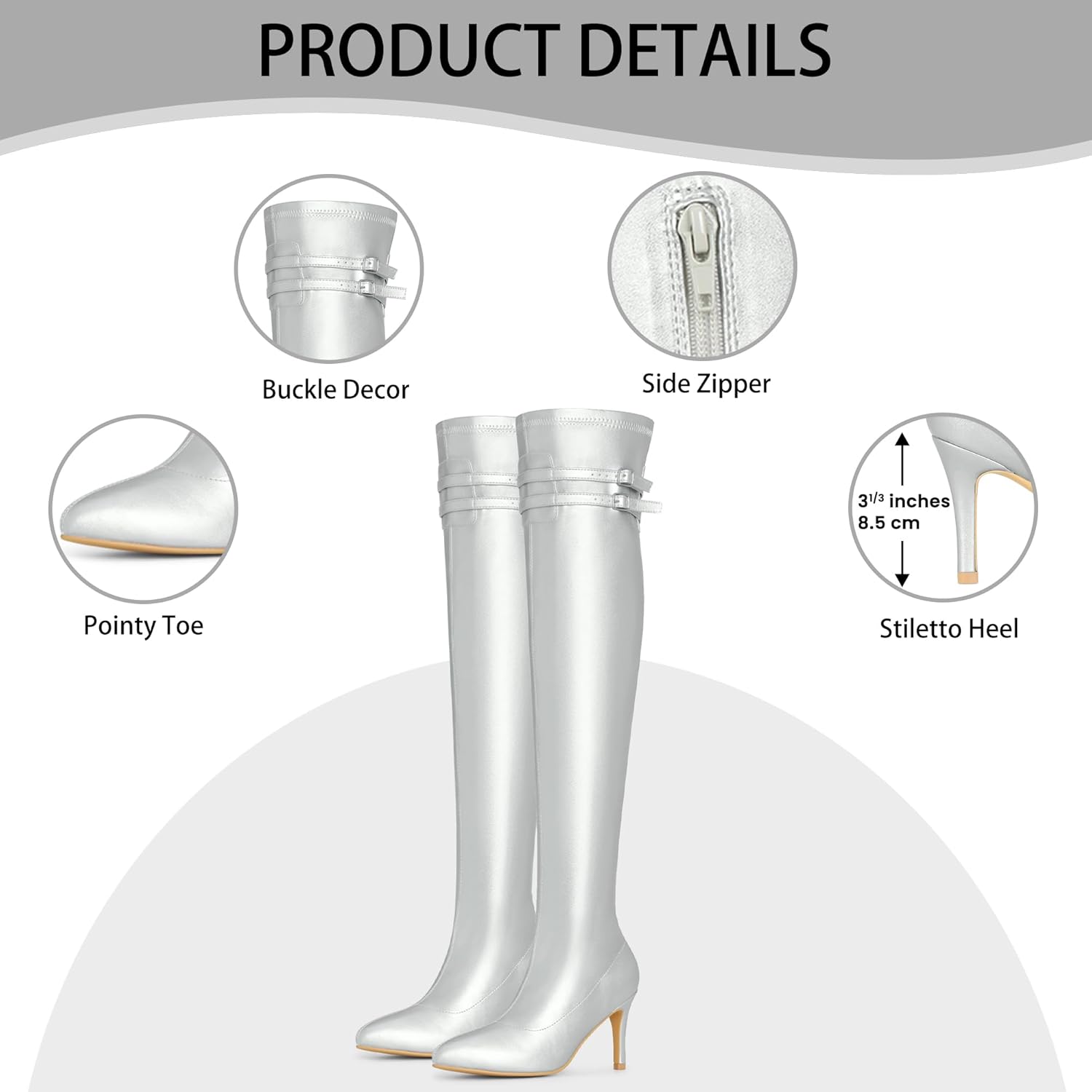 Perphy Pointed Toe Over the Knee High Zipper Stiletto High Heel Boots for Women