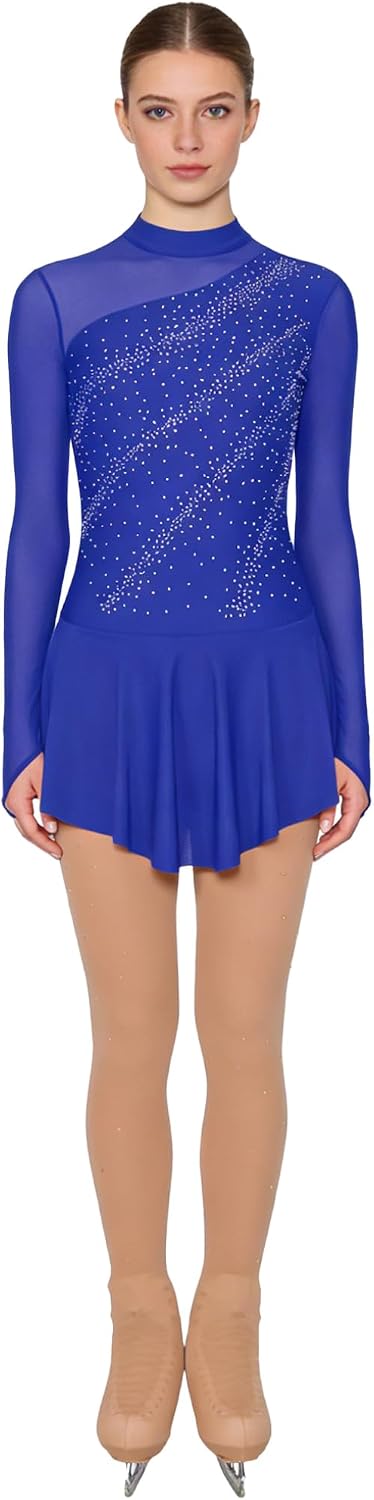 ACSUSS Women's Figure Skating Dress Show Uniform for Performance and Competition Ice Skating Dress & Tights Set