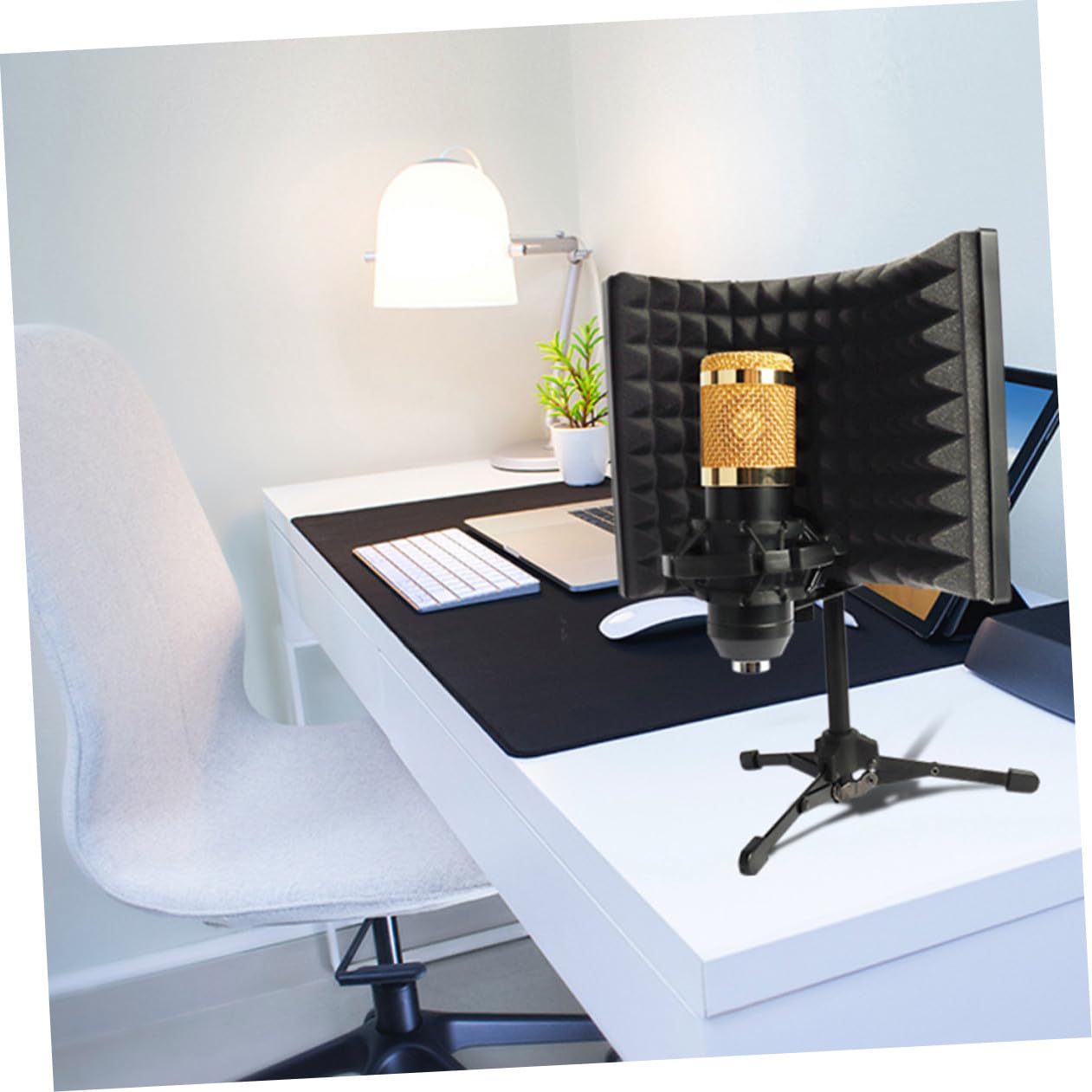 Protector de Micrófono de Tres Paneles Negro, Pantalla Antirruido
