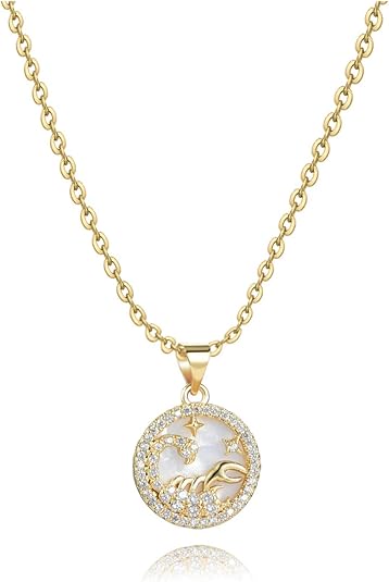 12 Constellations Signs Zodiac Pendant Necklace for Women Horoscope Astrological Birthday Gold Opal Cubic Zirconia
