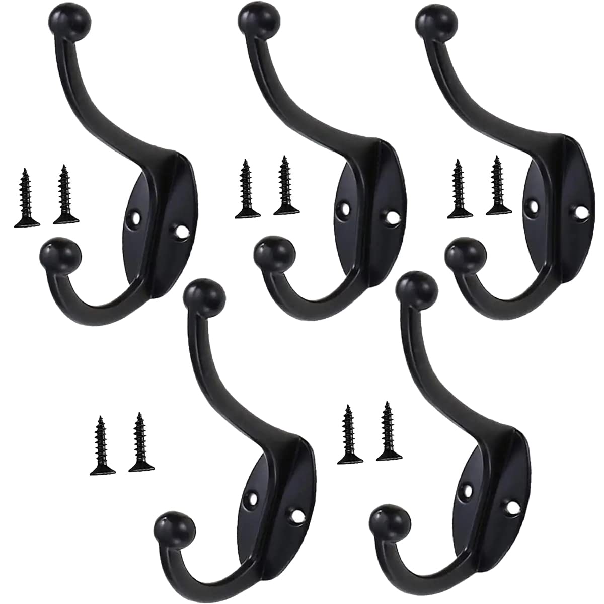 5 Pack Heavy Duty Double Prong Coat Hooks Wall Mounted Metal Hooks Dual Robe Hook Rustic Hooks Coat Hanger for Coat, Scarf, Bag, Towel, Key ,RetroDouble Hooks