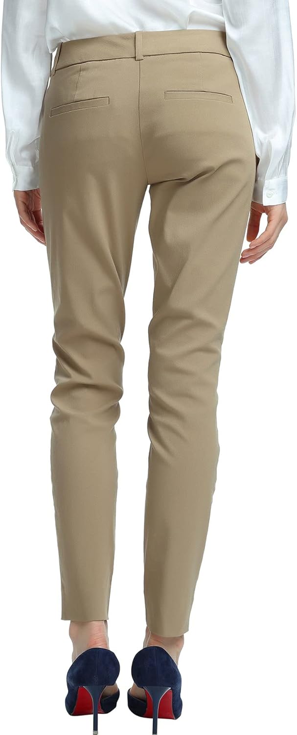 SATINATO Women's Straight Pants Stretch Slim Skinny Solid Trousers Casual Business Office - Image 3