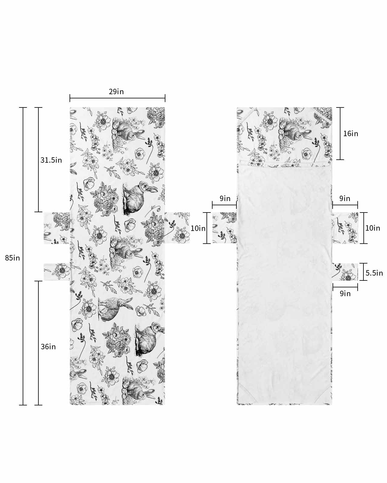 Spring Easter Beach Lounge Chair Towel Cover, Soft Chaise Lounge Towel with Side Pockets Patio Pool Chairs Cover for Beach/Pool Sunbathing 29x85 Black and White Floral Botanical Bunny