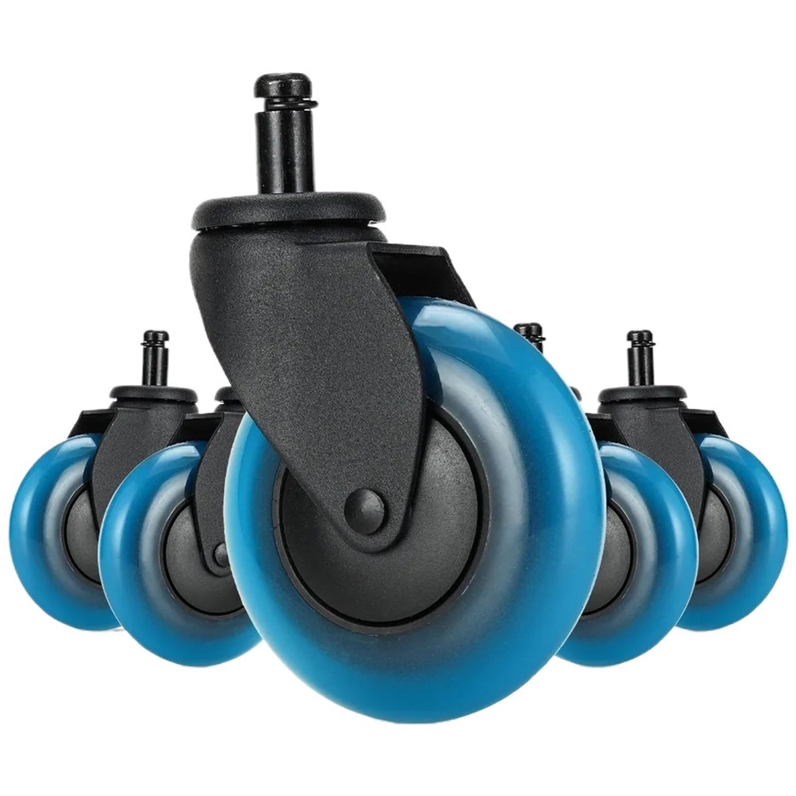 Caster Wheels, 5PCS Blue Polyurethane Office Chair Caster Wheels,3inches Swivel Rubber Soft Furniture Wheels Safe Rollers for Furniture