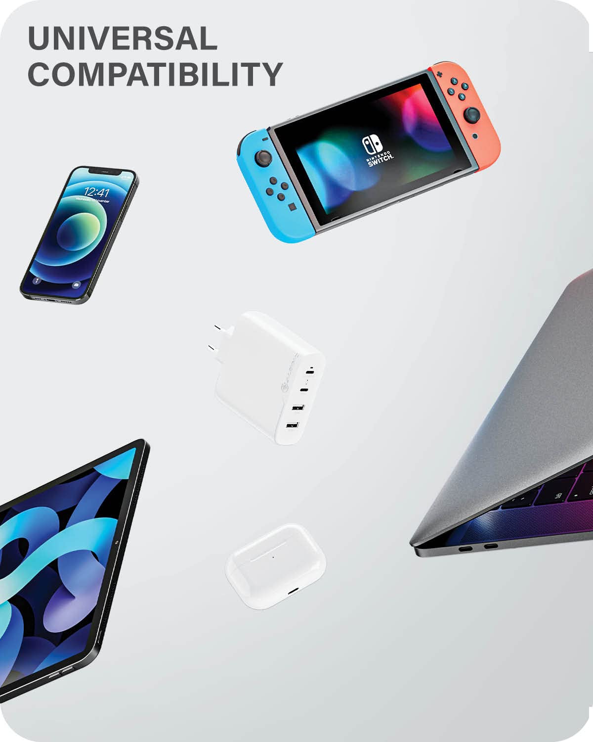 ALOGIC da 100 W con GaN Fast Tech, Caricatore da muro USB C Caricabatterie PD a 4 porte, 2 USB-C, 2 USB-A,allocazione dinamica della potenza, caricatore 3.0 con erogazione di potenza