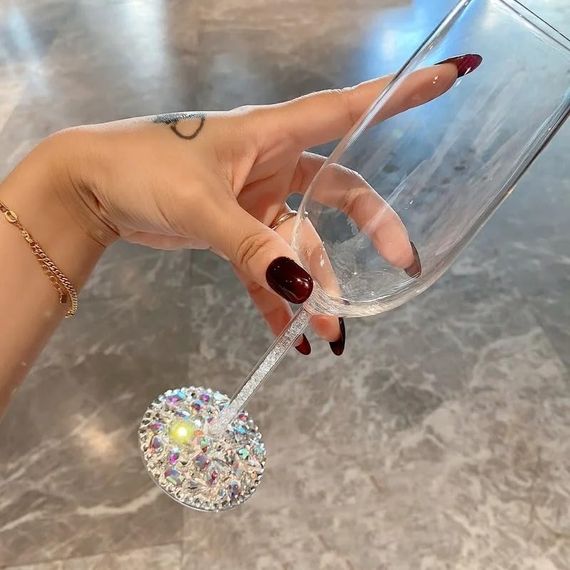 SlowVibes Handmade Champagne Glasses with Sparkling Diamond Gemstone Base, Clear, Set of 2