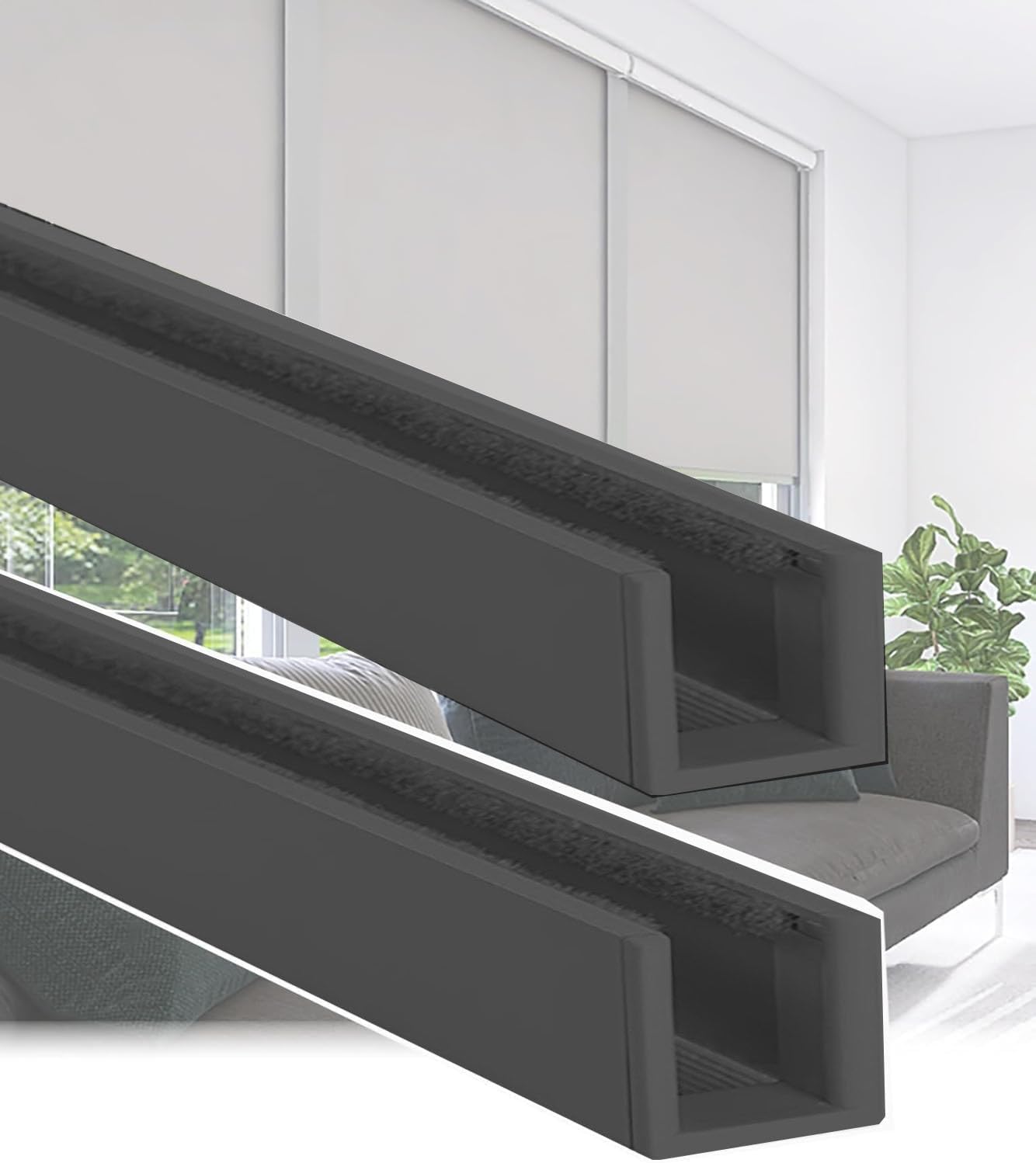 Blackout Light Blocking Strips for Blinds - Aluminium U Channel, 2 Pack Roller Shades Side Blockers, 100cm Cellular Shades Curtain Gap Cover (Black)