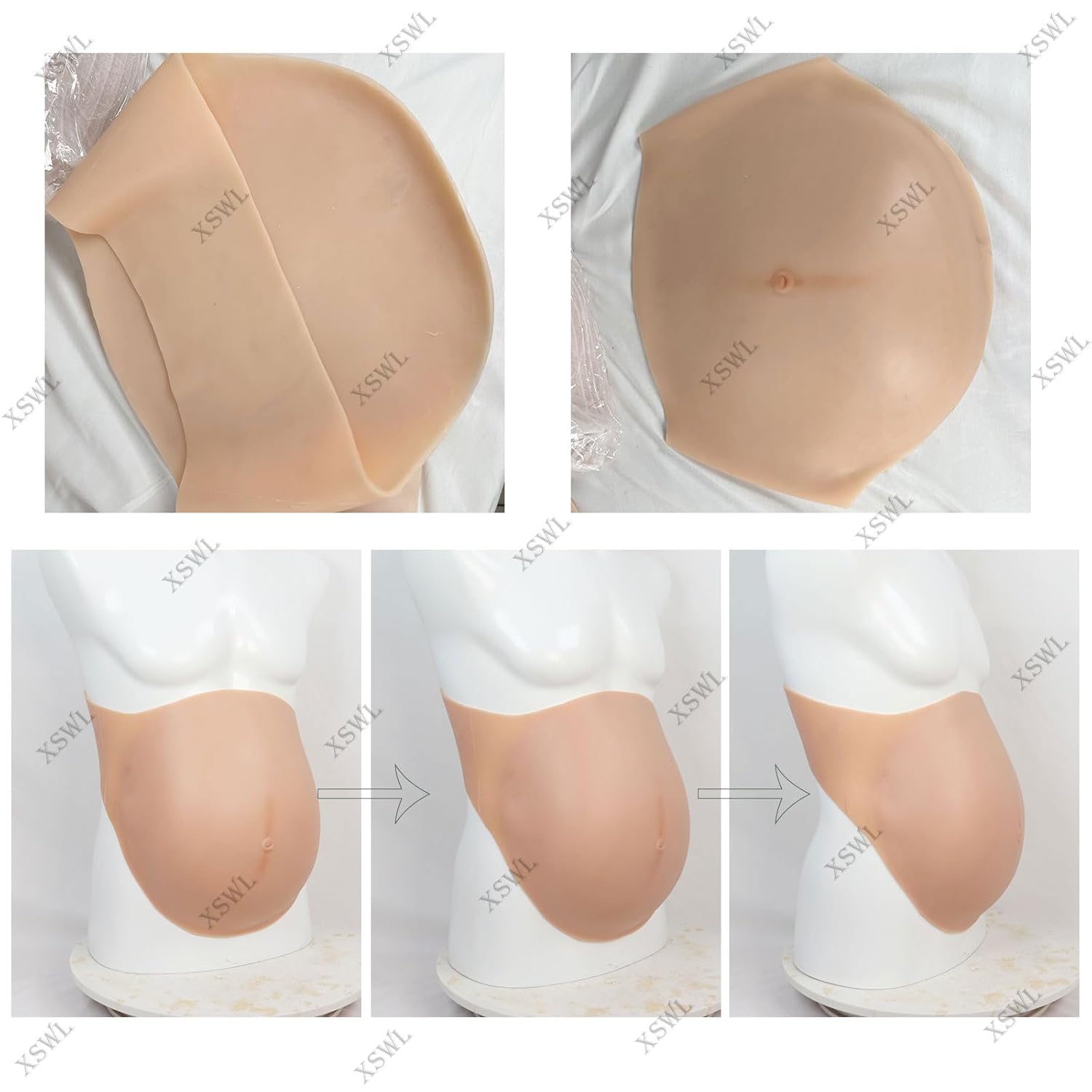 Silicone Fake Pregnancy Belly Realistic Baby Bump False Pregnant 2-8 Month Costum Tummy Enhancer for Performance Cosplay,Color 2,M