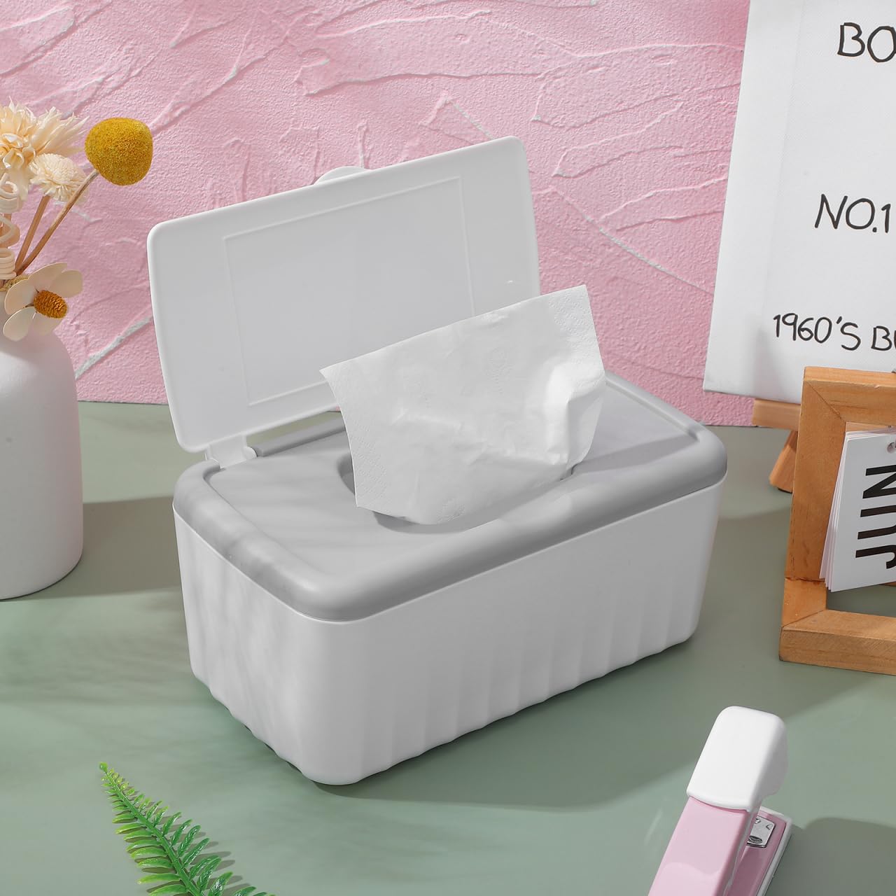 Homoyoyo Grande boîte à lingettes humides avec fermeture étanche - Récipient en plastique pour la maison - Organiseur rectangulaire avec grande capacité pour un rangement hygiénique et