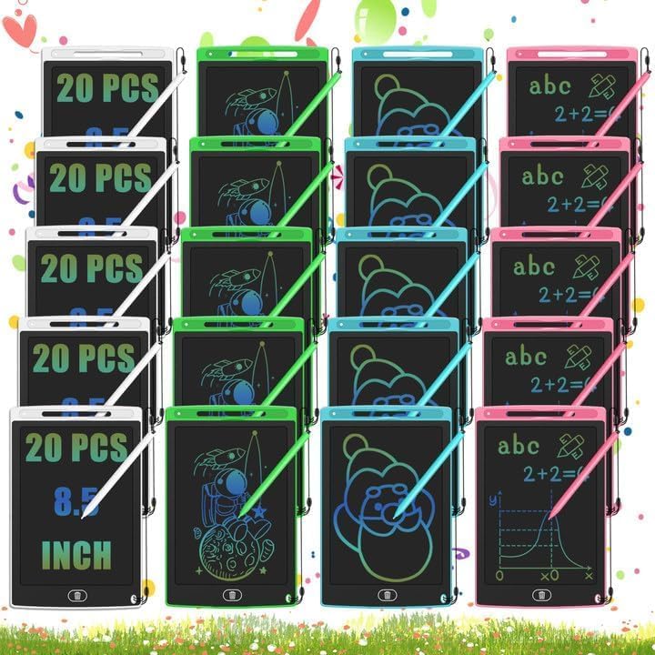 Paquete de 20 tabletas de escritura LCD para niños a granel, tablero de garabatos reutilizable de 8.5 pulgadas, tableta de escritura para niños,