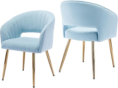 KCC Juego de 2 sillas de comedor modernas de terciopelo, tapizadas de terciopelo con respaldo hueco, sillas de cocina copetudas con patas de metal