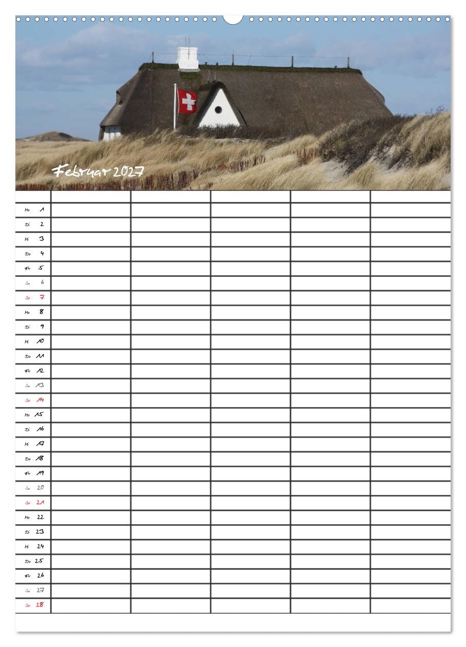 CALVENDO - Familienplaner - Sylt (hochwertiger Premium Wandkalender 2027 DIN A2 hoch), Kunstdruck in Hochglanz: Der Sylt-Kalender für die ganze Familie