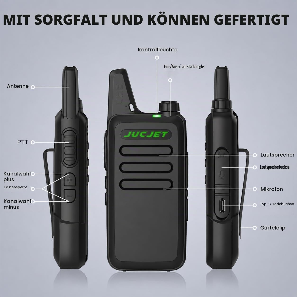 T20 Mini PMR446 Funkgeräte, sofort einsatzbereit, 4er-Set