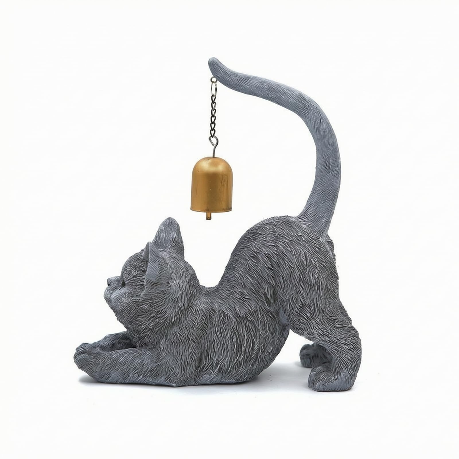 Statuette chat artisanal gris pour meubler une étagère ou une entrée vide