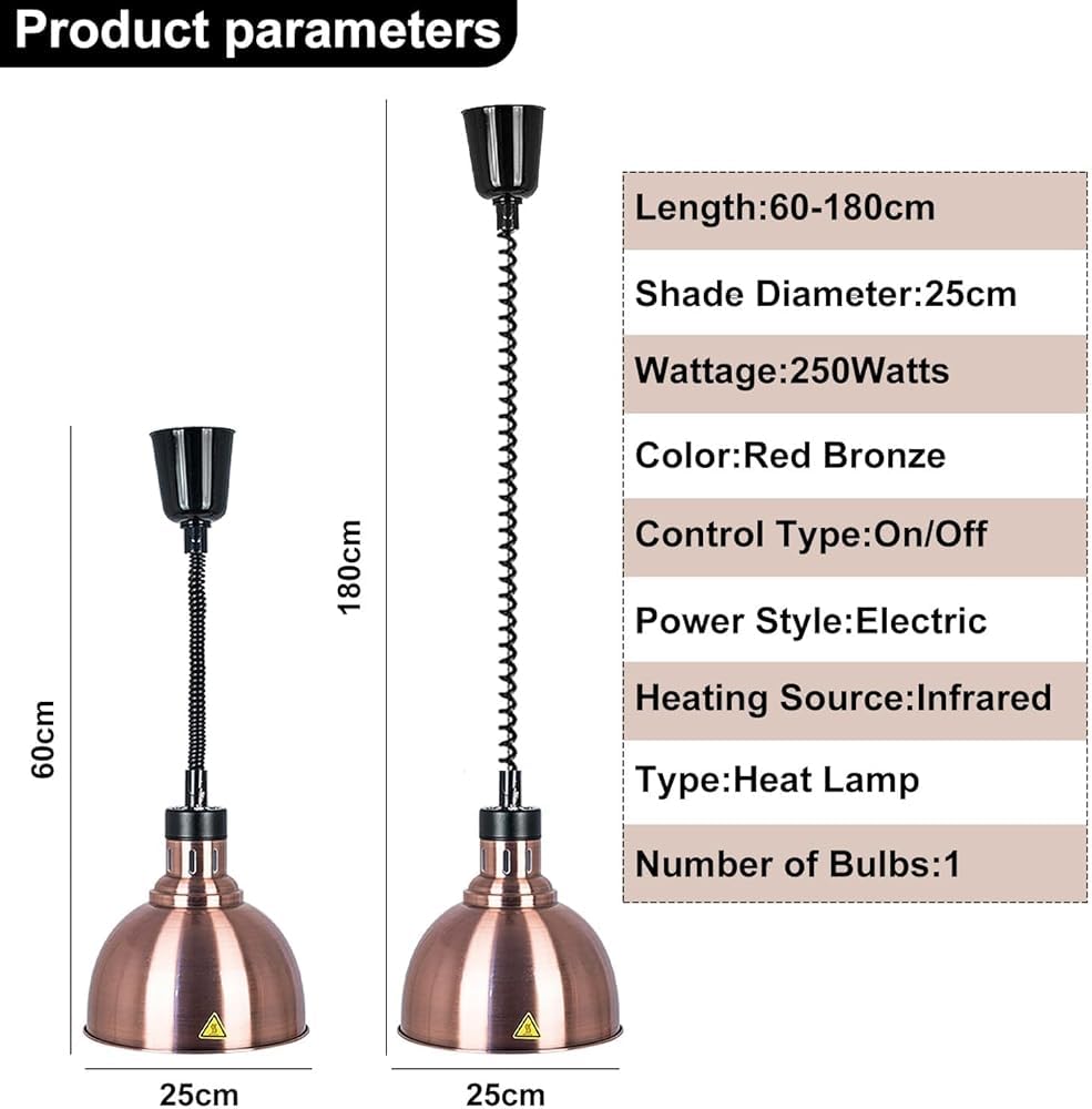 Lampa grzewcza do kuchni, wysuwana lampa grzewcza do potraw, wisząca lampa grzewcza do żywności, lampa z żarówką do utrzymywania ciepła jedzenia (rozmiar: 1 szt., kolor: czerwony)