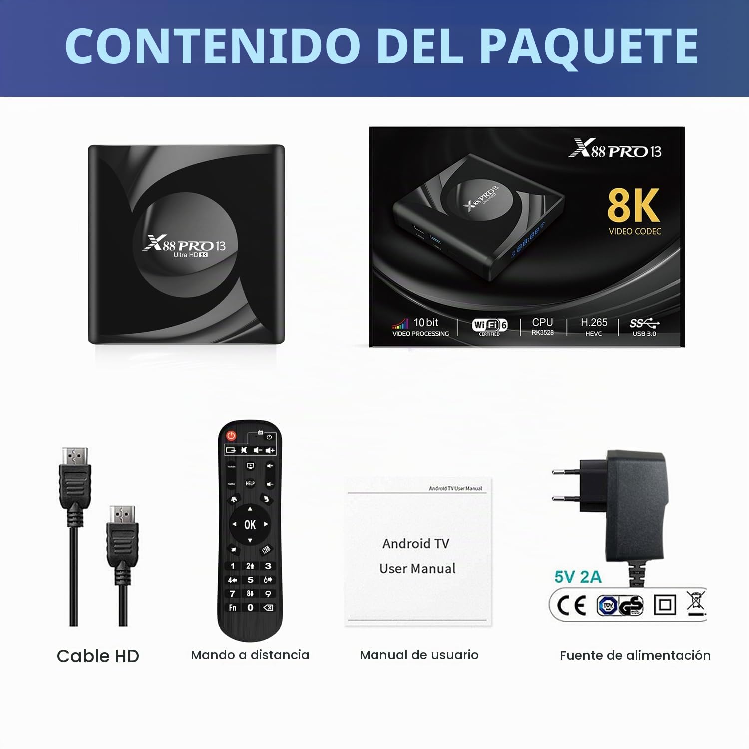 Android TV Box,X13 Pro Android 13.0 TV Box 4GB RAM 64GB ROM RK3528 Quad-Core 64bit Cortex-A53 Mali 450 MP2 GPU Support 8K 3D 1080P 2.4/5.0GHz WiFi BT5.0 10/100M Ethernet DLNA HDMI 2.0 H.265 USB 3.0