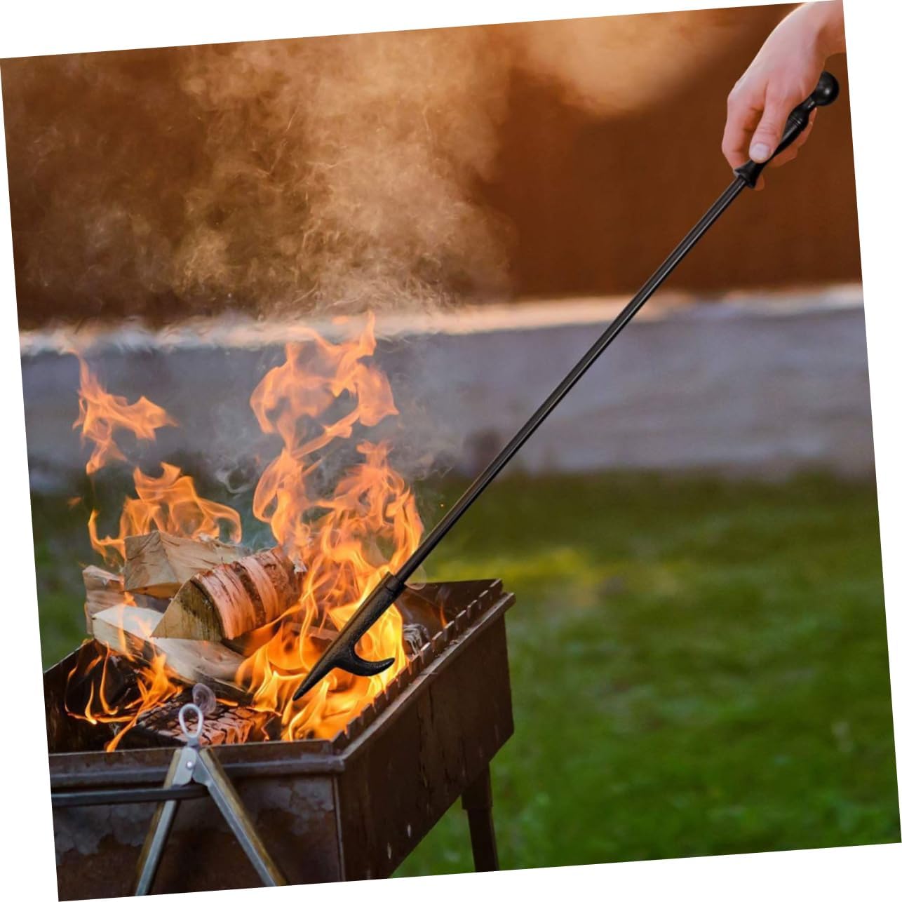 Unomor Steel Fire Poker Tool Ergonomic Handle for Indoor Outdoor Use Versatile Fireplace Poker for Cooking Barbecue Portable Wear Resistant Design