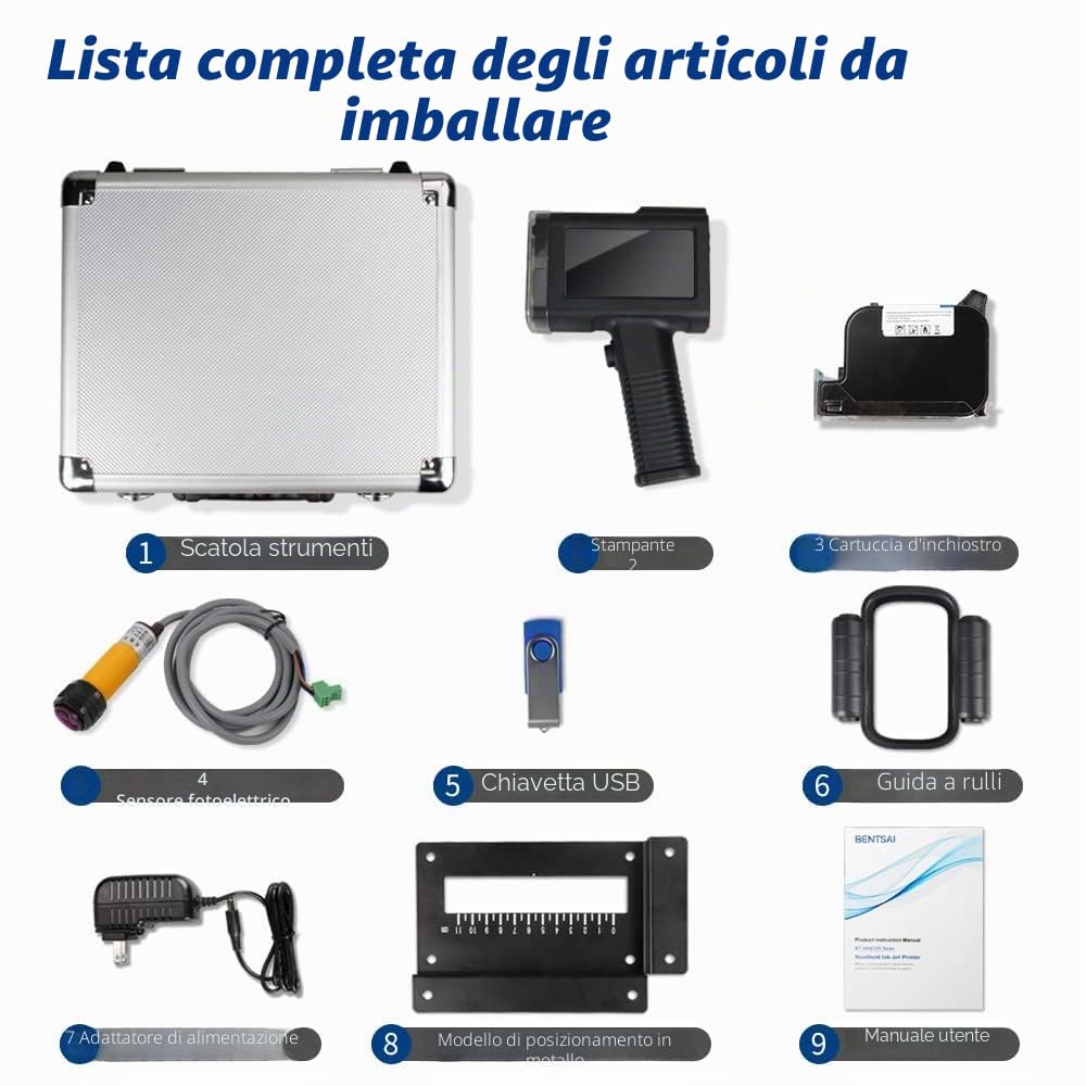 BENTSAI BT-HH6105B2 Stampante Palmare Portatile Macchina di codifica portatile per etichetta con codice a barre Logo Numero di serie Data di produzione (B2 Handheld Printer)
