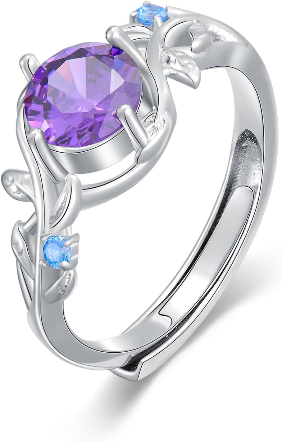 Amethyst/Sapphire/Aquamarine Ring for Women 925 Sterling Silver Gemstone Engagement Anniversary Rings Birthstone Ring Adjustable size 7