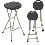 GYMAX Folding Stool, Portable Collapsible Bar Stool with Handle & Steel Frame, 330lbs Sturdy Foldable Lightweight Round Metal Chair for Indoor Kitchen Home Bar, Assembly Free (Black, Set of 1, 28inch)