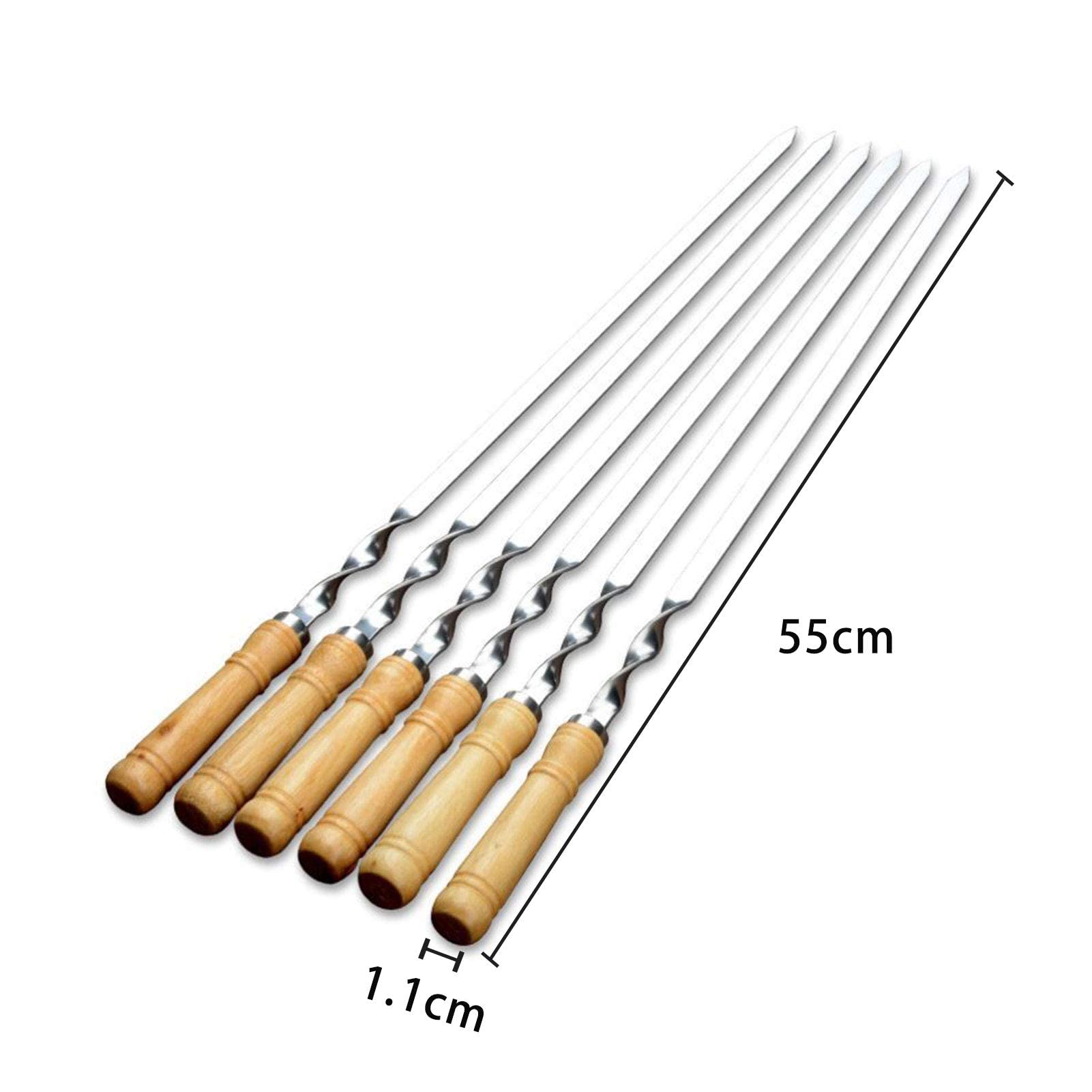Brochetas De Kebab Reutilizables, 6 Piezas Brochetas De Barbacoa Planas De Acero Inoxidable con Mango De Madera, Palitos De Brocheta De Metal Brochetas Planas Para Asar, Para Dispositivo De Hilo De