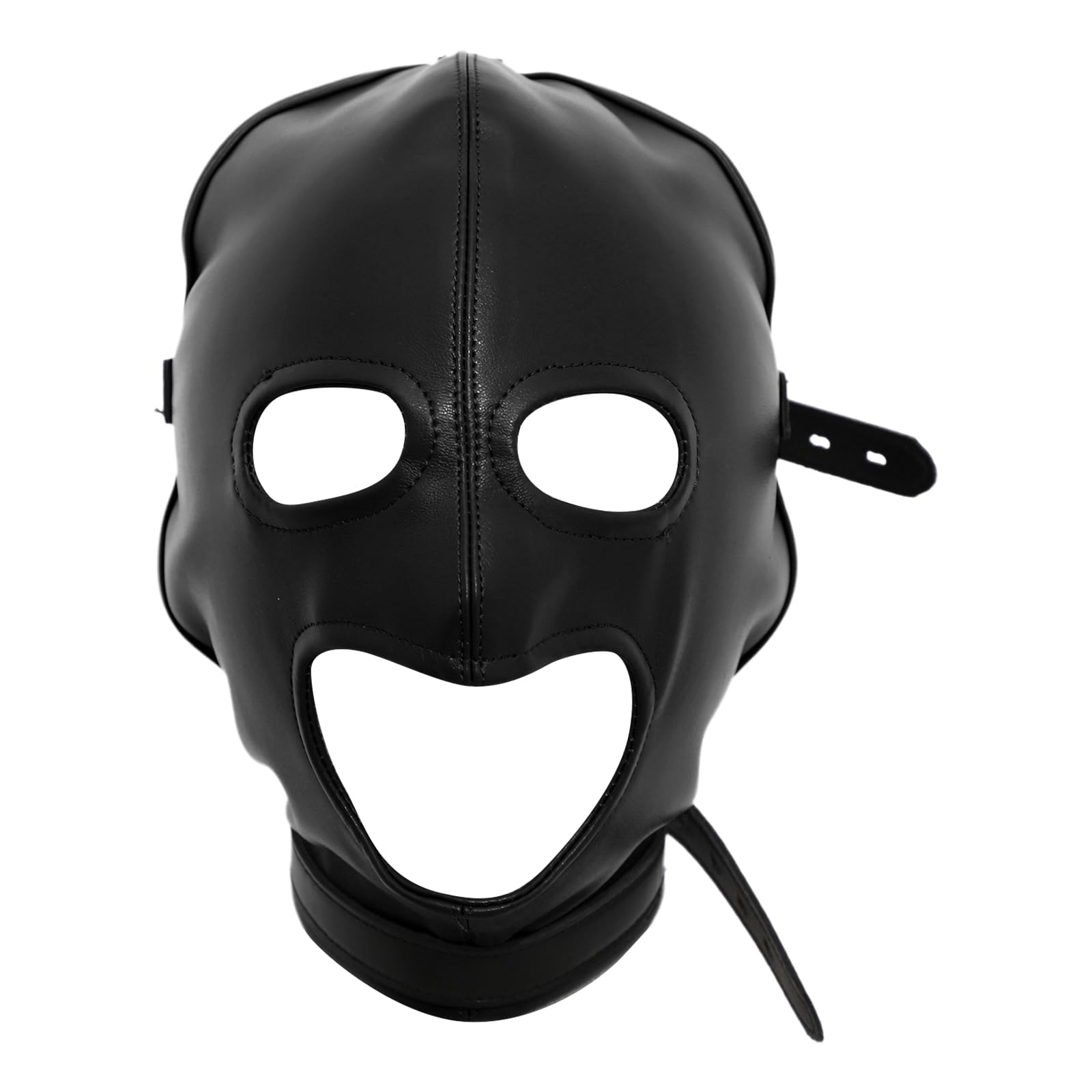Aislor Leather Full Face Mask Gothic Prom Masquerade Holes Head Cover Adjustable Hood Hollow Out Headgear For Party Black with Three Holes One Size — image 1