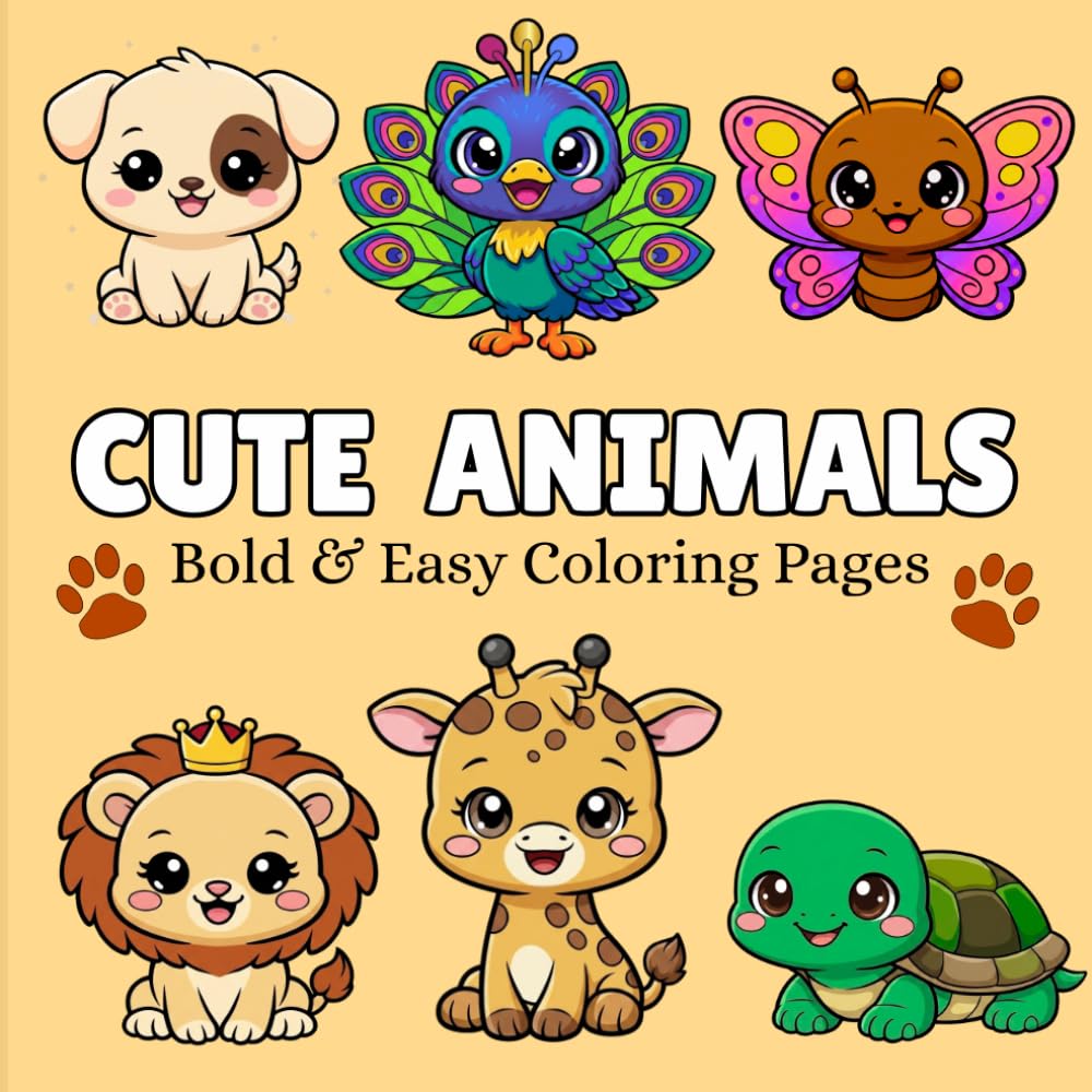 Cute Animals: 50 Cute Animals, Insects, pets and underwater animals chibi style (BOLD AND EASY COLORING BOOK)